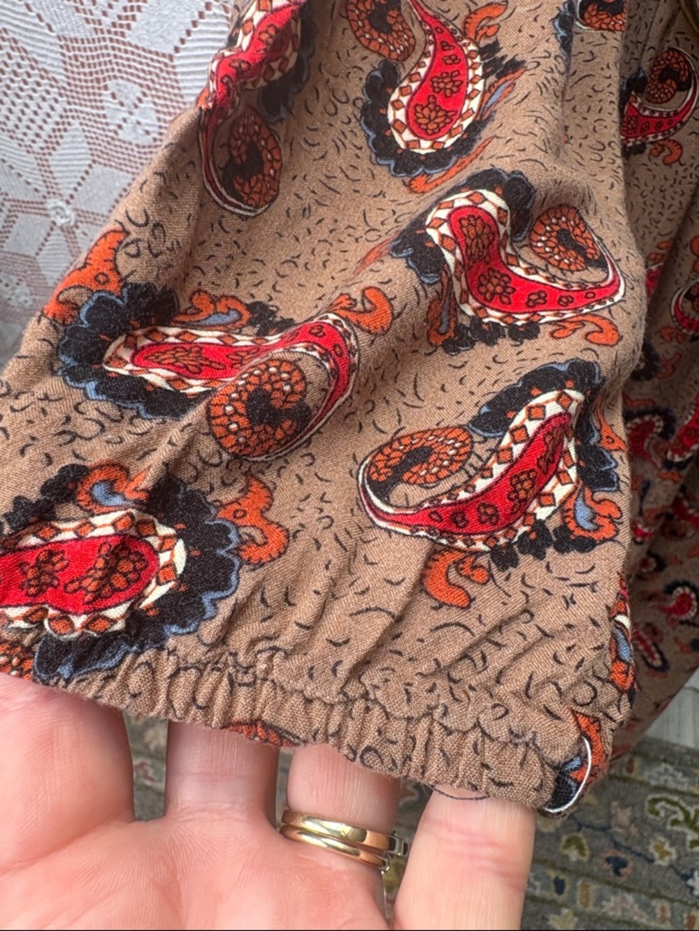 Vintage Paisley Maxi Dress Brown Red Boho Flowy One Size - Picture 5 of 10